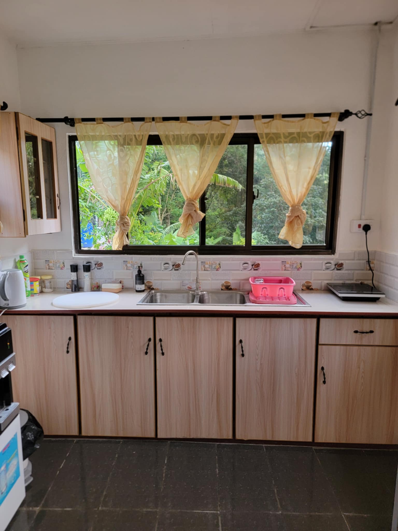 Studio kitchenette with garden view